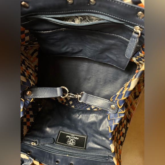 Sharif Orange and Blue leather woven Bag-brand new - Picture 9 of 9